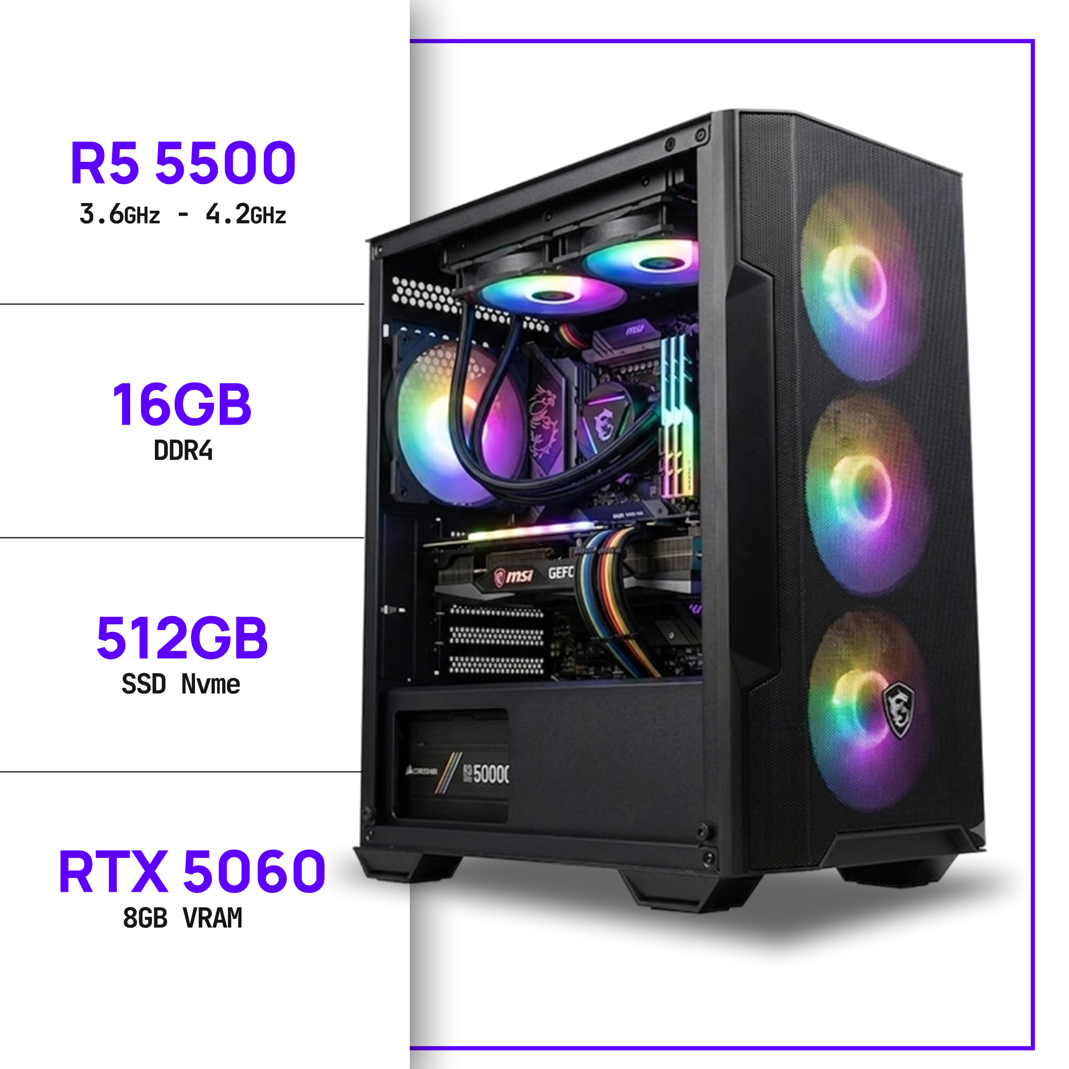 GAMING PC RYZEN 5 5500 - RTX 5060 8GB
