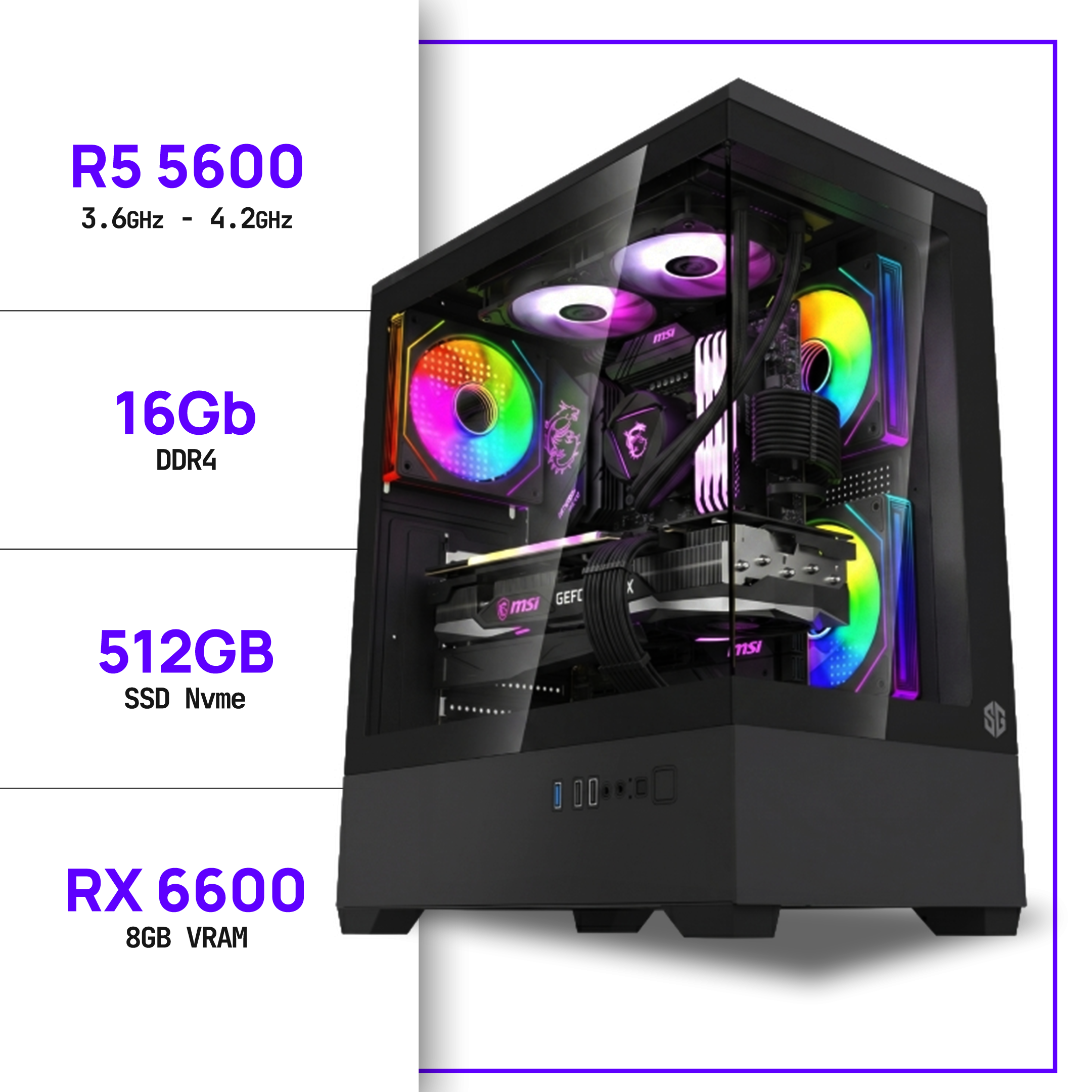 GAMING PC Ryzen 5 5600 - RX 6600 8GB