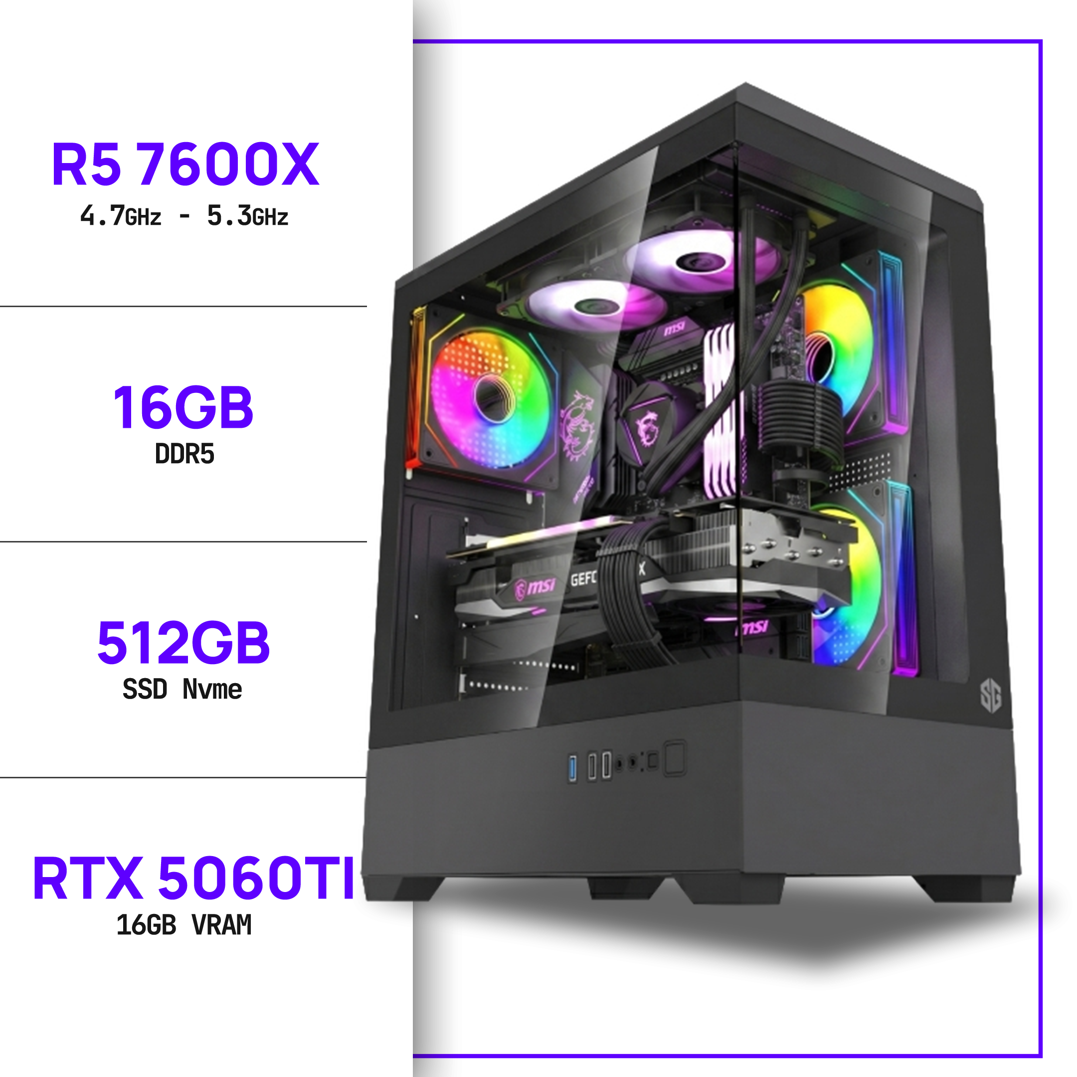 PC Gamer Ryzen 5 7600X - RTX 5060TI 16GB
